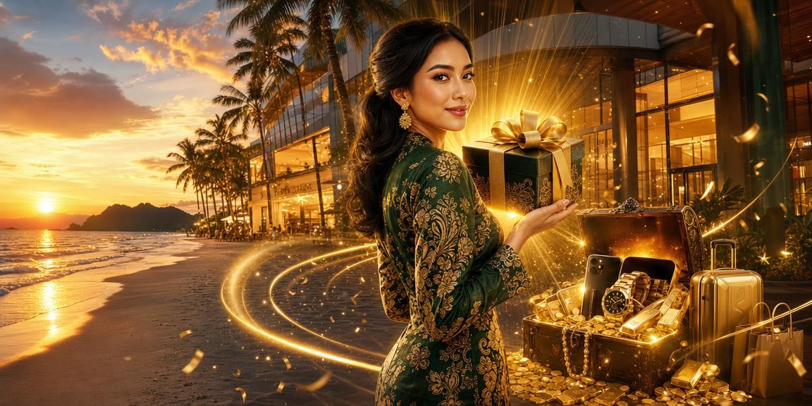 Suasana kasino hiburan dengan motif batik tradisional di Langkawi Kedah Malaysia